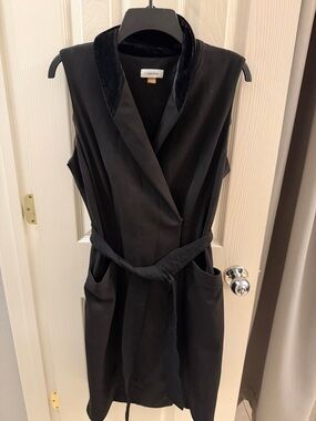 Calvin Klein Black Sleeveless Wrap Dress with Shawl Collar and Belt